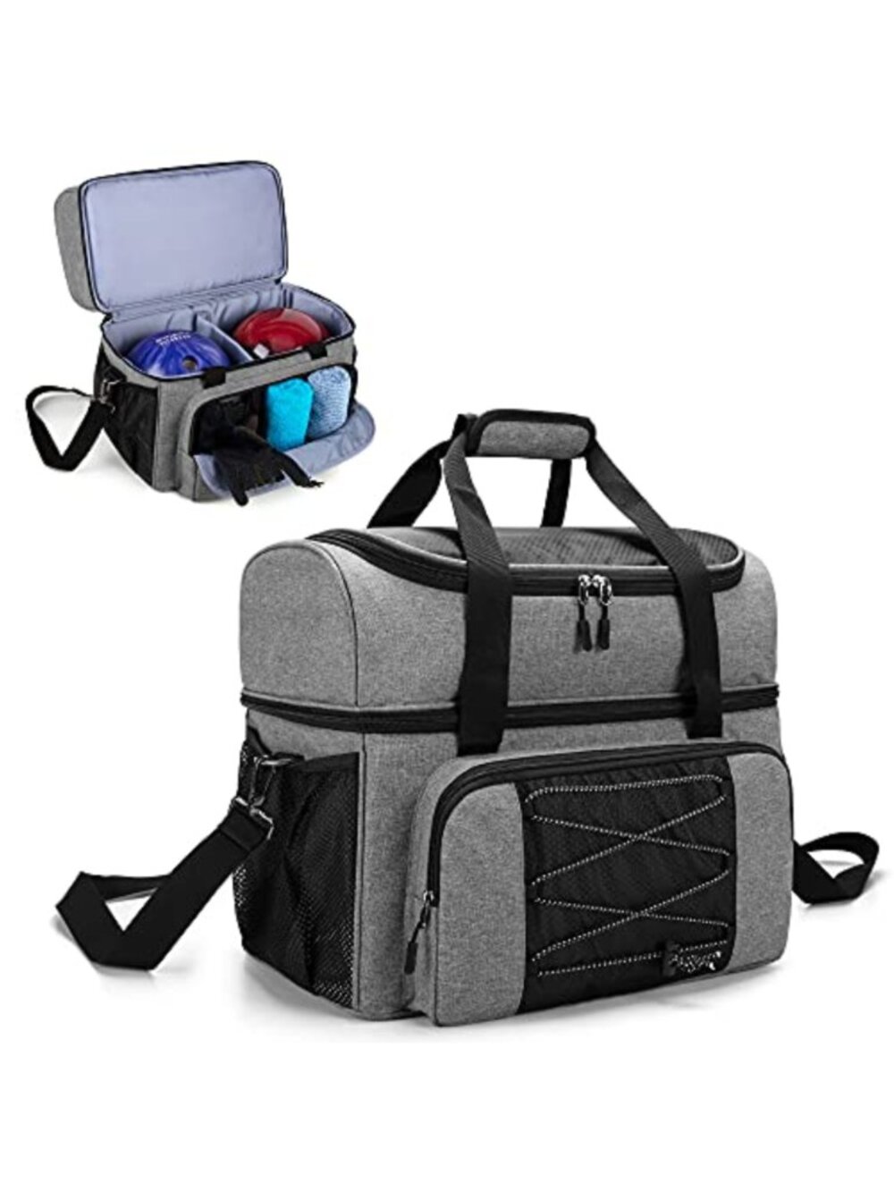 DSLEAF 2 Ball Bowling Bag with Shoe Compartment & Padded Straps